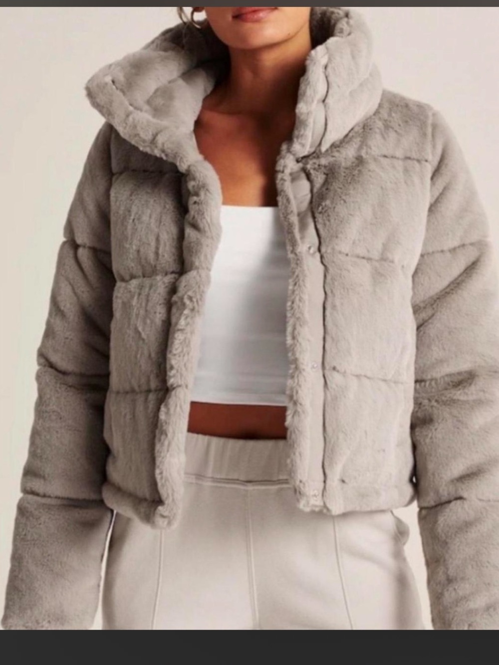 Abercrombie & Fitch Faux Fur Mini Puffer Light Grey